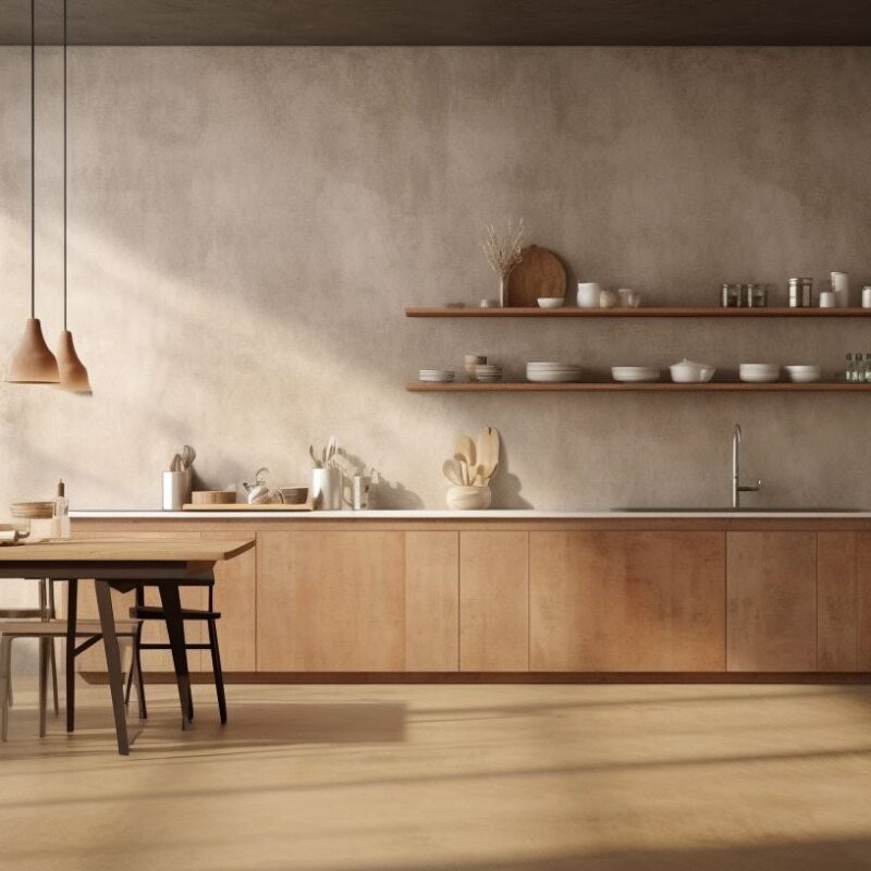 Eco-Friendly Kitchen with Sustainable Venetian Plaster Walls