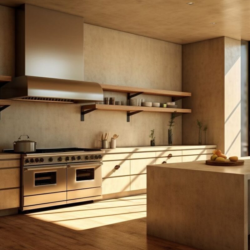 Modern Kitchen with Elegant Tadelakt Plaster Wall