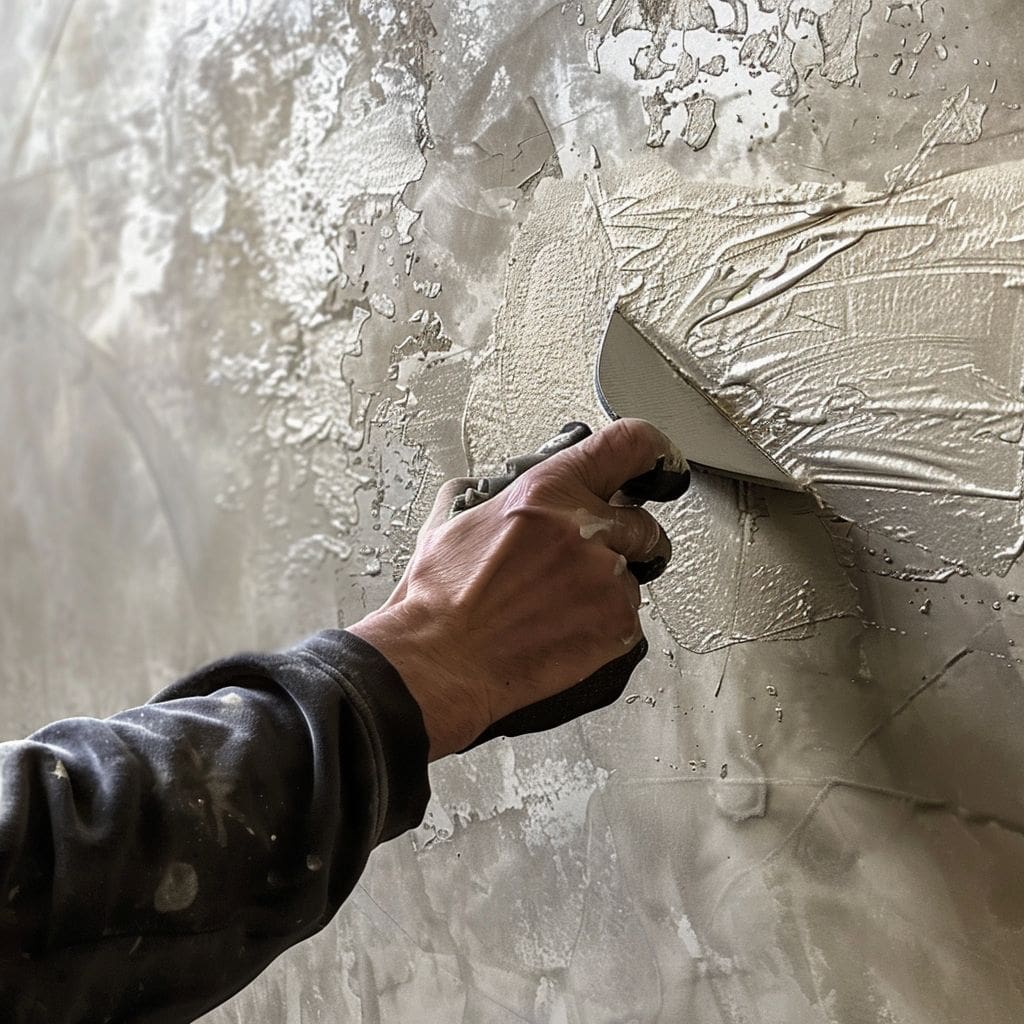 Sydney plasterer burnishing a wall with Venetian plaster using a stainless steel trowel