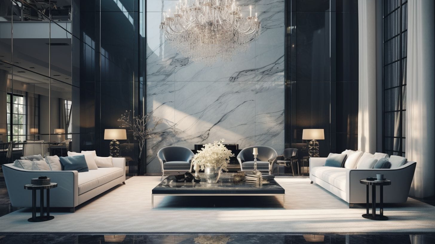 luxurious interior space in Sydney featuring a wall finished with high-gloss Venetian plaster