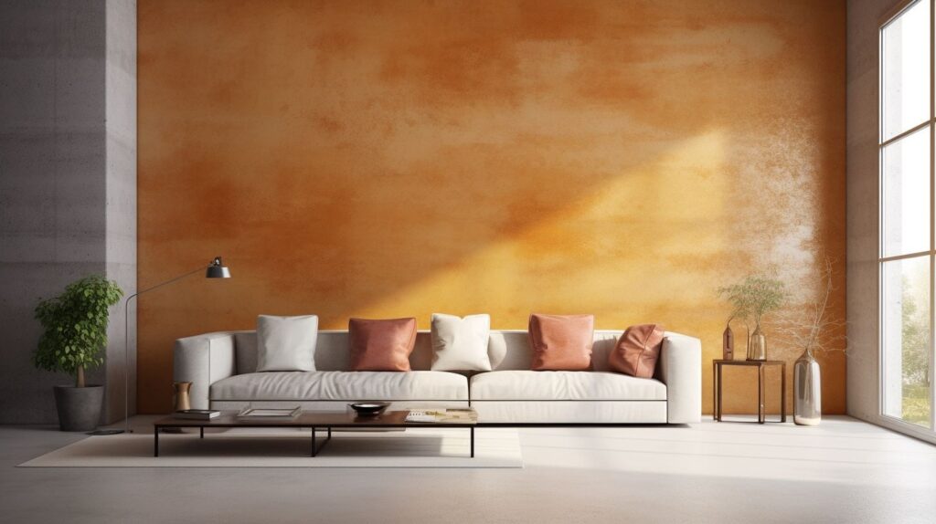 modern interior showcasing a wall finished with synthetic Venetian plaster in Sydney