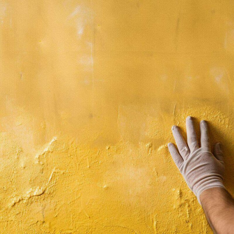 plasterer applying natural beeswax to a Venetian plaster wall using a soft cloth