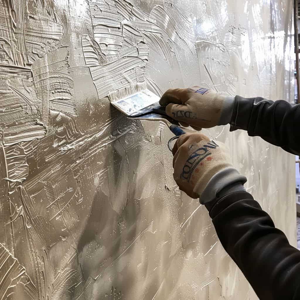 plasterer burnishing a wall with Venetian plaster using a polishing trowel in Sydney