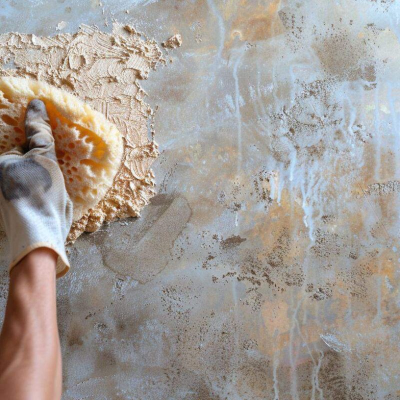 plasterer using a natural sea sponge to create an organic, varied texture in Venetian plaster in Sydney