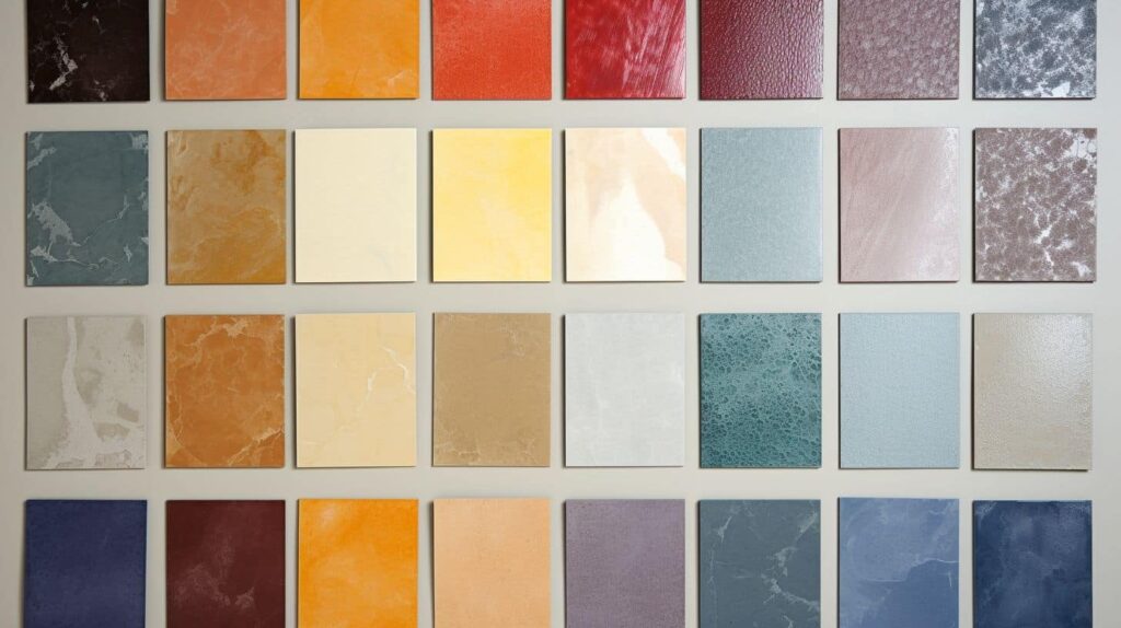 sample board displaying various custom colours of Venetian plaster