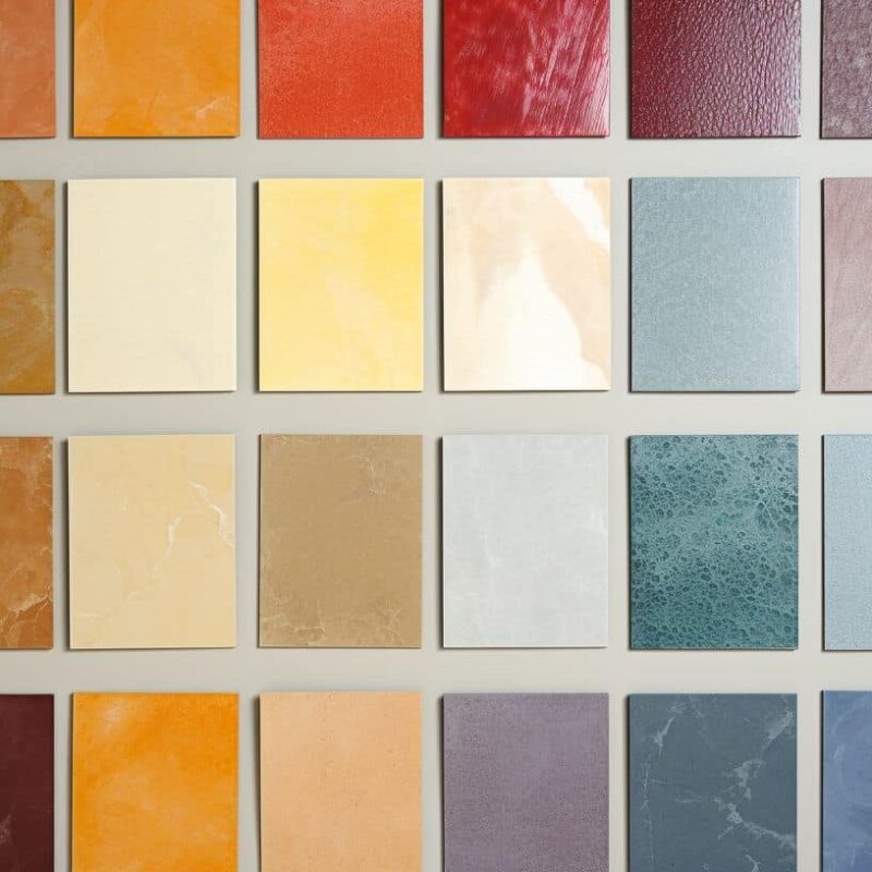 sample board displaying various custom colours of Venetian plaster