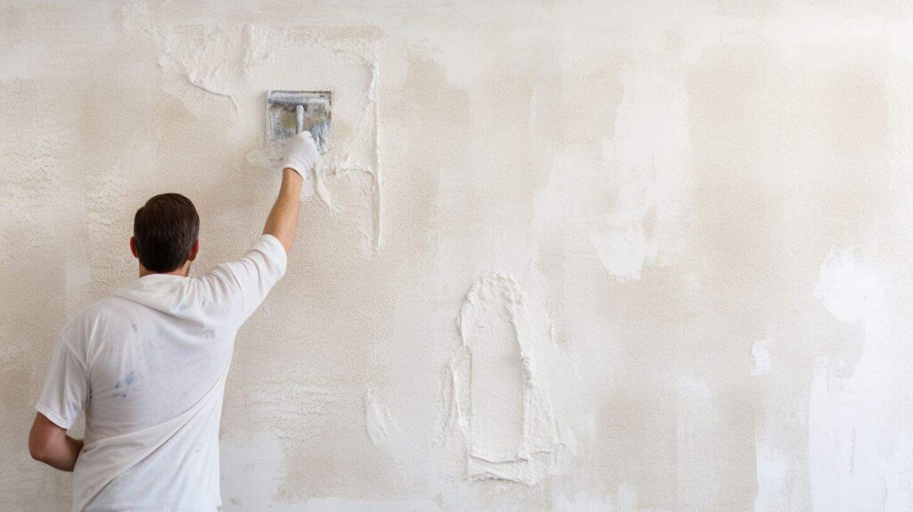 sydney plasterer creating a textured finish on a Venetian plaster wall using a texturing trowel